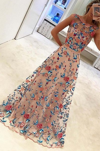 New Style Popular A Line Sleeveless Long Prom Dresses Formal Dress with Embroidery,334