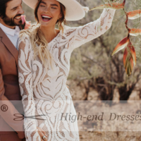 Elegant Boho Wedding Dresses,Long Sleeves Bridal Dresses,Beach Wedding Dresses,336 - Thumbnail 1