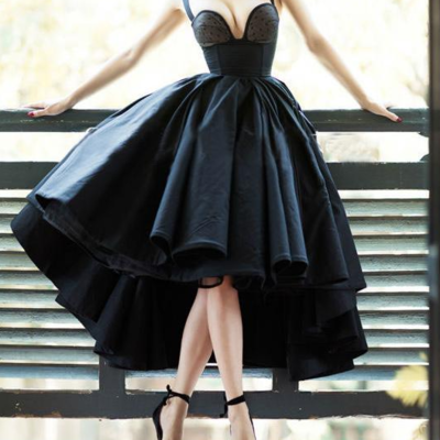 Little black dress vintage homecoming dresses high low short prom dress party dress,338
