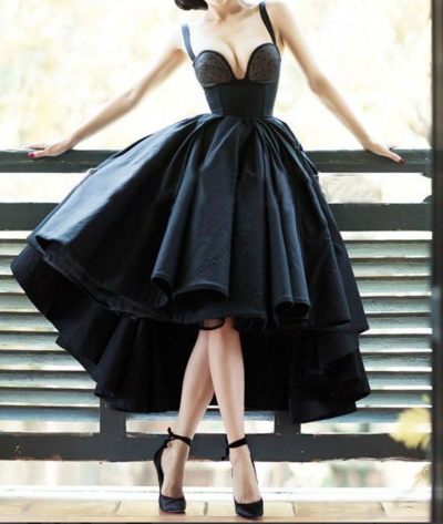 Little Black Dress Vintage Homecoming Dresses High Low Short Prom Dress Party Dress,338