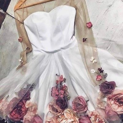 2019 chic a-line v neck hand-made flower homecoming dresses unique short prom dress long sleeve homecoming dresses,340 - Thumbnail 4