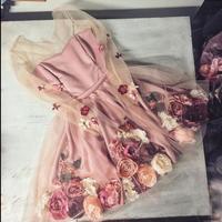 2019 Chic A-line V neck Hand-Made Flower Homecoming Dresses Unique Short Prom Dress Long Sleeve Homecoming Dresses,340 - Thumbnail 2