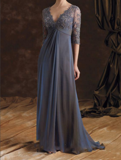Sexy V Neck Grey Lace Long Mother Of The Bride Dresses, 2020 Half Sleeve A Line Chiffon Brides Mother Dresses, Plus Size Mother Of The Groom Dress,341