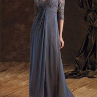 Sexy V Neck Grey Lace Long Mother Of The Bride Dresses, 2020 Half Sleeve A Line Chiffon Brides Mother Dresses, Plus Size Mother Of The Groom Dress,341 - Thumbnail 1