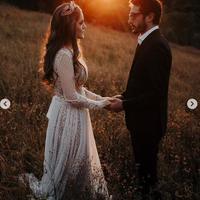 Stunning Sexy Mermaid Polka Dot Tulle Wedding Dresses Sheer Long Sleeve Plunge and Backless Bridal Gowns,345 - Thumbnail 1