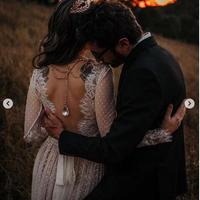 Stunning Sexy Mermaid Polka Dot Tulle Wedding Dresses Sheer Long Sleeve Plunge and Backless Bridal Gowns,345 - Thumbnail 2