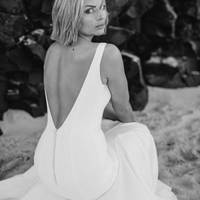 Ivory Beach Mermaid Wedding Dresses, Sexy Deep V Neck Simple Elegant Bridal Gowns,346 - Thumbnail 1