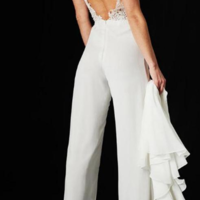 Lace Jumpsuit Wedding Dresses Detachable Train 2019 Sexy Illusion Bodice Chiffon Backless Beach Bridal Gowns,348 - Thumbnail 1