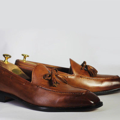 Handmade brown leather tussles loafers shoes for men's - Thumbnail 3