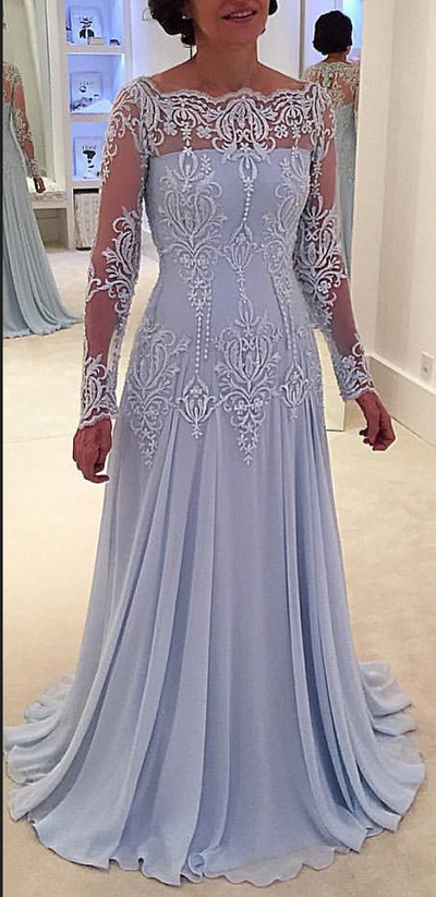 Lace Long-Sleeve Elegant A-line Mother-the-bride Dress,354