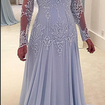 Lace Long-Sleeve Elegant A-line Mother-the-bride Dress,354