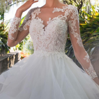 Fantastic Tulle Bateau Neckline Ball Gown Wedding Dress With Beaded Lace Appliques & Ruffles,356 - Thumbnail 1