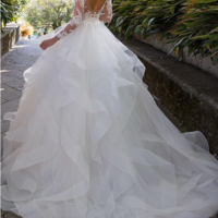 Fantastic Tulle Bateau Neckline Ball Gown Wedding Dress With Beaded Lace Appliques & Ruffles,356 - Thumbnail 2