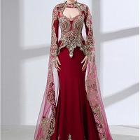 Graceful Tulle & Stretch Linens Queen Anna Neckline Mermaid Evening Dress With Lace Appliques,357 - Thumbnail 1