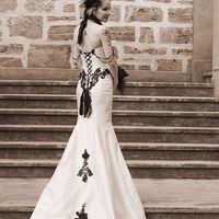 Vintage Gothic Black and White Wedding Dresses Mermaid Appliques Bridal Gowns,363 - Thumbnail 1