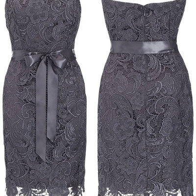 Strapless lace mother of the bride dresses with sash - Thumbnail 4