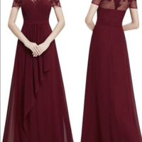Chiffon Burgundy Long Bridesmaid Dress with Lace Appliques for Wedding Party,369 - Thumbnail 1