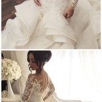 Vestido de noiva Vintage Wedding Dresses with Sheer Long Sleeves Mermaid Appliques Lace Tulle vestido longo Bridal Gowns,371 - Thumbnail 1