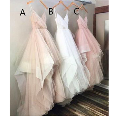 Popular spaghetti v-neck tulle a-line prom dresses, simple wedding dresses, affordable long prom dresses,374 - Thumbnail 5