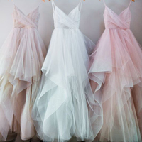 Popular Spaghetti V-neck Tulle A-line Prom Dresses, Simple Wedding Dresses, Affordable Long Prom Dresses,374 - Thumbnail 2