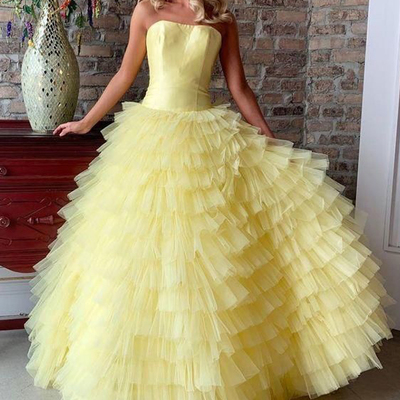 Beautiful ball gown sweetheart open back yellow tulle long prom dresses,girls junior graduation gown,quinceanera dresses - Thumbnail 4