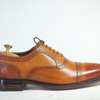 Handmade Tan Cap Toe Brogue Leather Lace Up Shoes For Men's - Thumbnail 3