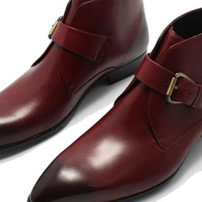 Handmade men's half ankle burgundy leather monk straps boot for men's - Thumbnail 2