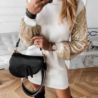 Sequin Long Sleeve Patchwork Dress