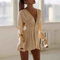  Long Sleeve Fashion Receive Waist Dress - Thumbnail 1