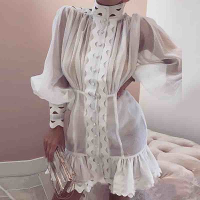 Solid color long sleeve high-necked dress - Thumbnail 4