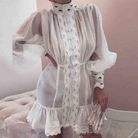 Solid Color Long Sleeve High-Necked Dress - Thumbnail 1