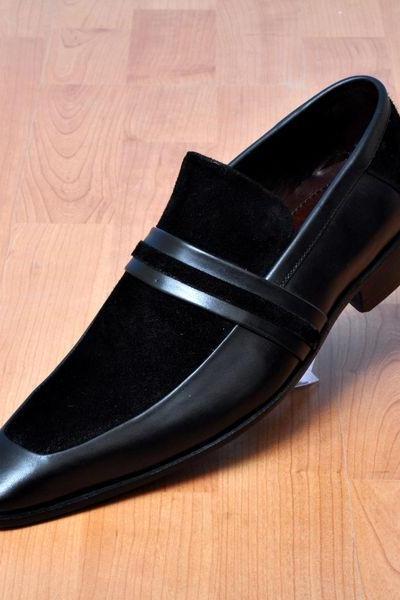 Men's Black Chukka Penny Loafers Leather Suede Shoes 