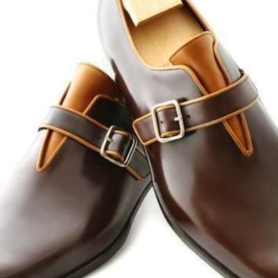 Handmade brown monk straps leather shoes for men's - Thumbnail 5