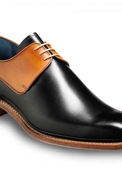 Handmade Black & Tan Leather Lace Up Shoes For Men's