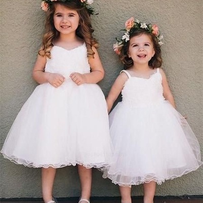 Straps tea length flower girl dresses for kid - Thumbnail 3