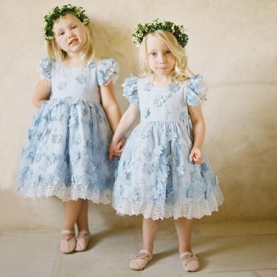 Cute short sleeves tea length flower girl dresses with 3d flowers - Thumbnail 5