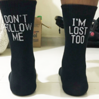Free Shipping-2 PAIRS / DON`T FOLLOW ME I AM LOST TOO SOCKS - Thumbnail 3