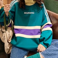 BEGINNING Printed High Collar Color Block Sweatshirt - Thumbnail 4