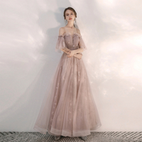 Light pink tulle long prom gown - Thumbnail 1