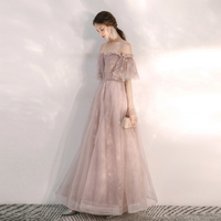 Light pink tulle long prom gown - Thumbnail 3