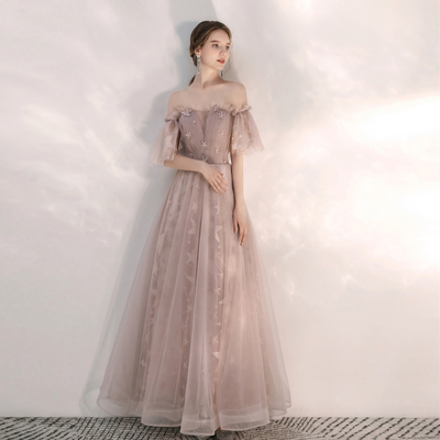 Light pink tulle long prom gown - Thumbnail 5