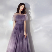 Purple tulle long a line prom dress - Thumbnail 2