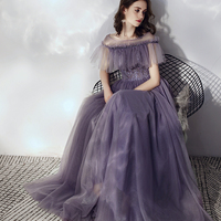 Purple tulle long a line prom dress - Thumbnail 3
