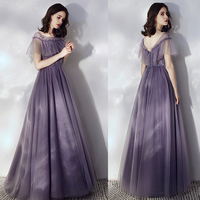 Purple tulle long a line prom dress - Thumbnail 4