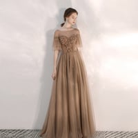 Elegant tulle sequins long prom gown - Thumbnail 1
