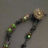 Glass beads and leather necklace - Thumbnail 1