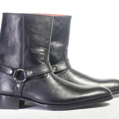 Men's handmade ankle high black madrid straps leather boot - Thumbnail 3