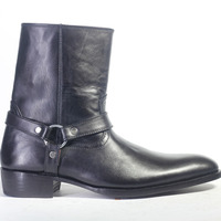 Men's Handmade Ankle High Black Madrid Straps Leather Boot - Thumbnail 1