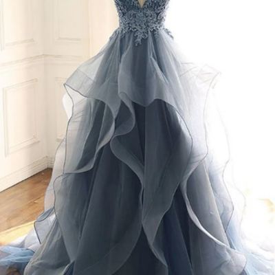 Sexy a line tulle lace long prom dress,  evening dress - Thumbnail 4