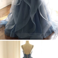 Sexy A Line TULLE LACE LONG PROM DRESS,  EVENING DRESS - Thumbnail 1